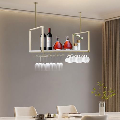 Industrial Wall Mounted Wine Rack with Glass Holder Shelf