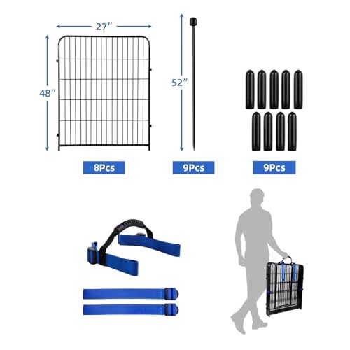 48 in(H) Garden Fence Panels, 8 Panels Total 17.7 Ft(L), Heavy Duty Iron Metal Animal Barrier Fence, Fencing for Flowers Beds, Camping Fence, No Dig Garden Border Fencing for Yard（No Gate） (72 Sq Ft)