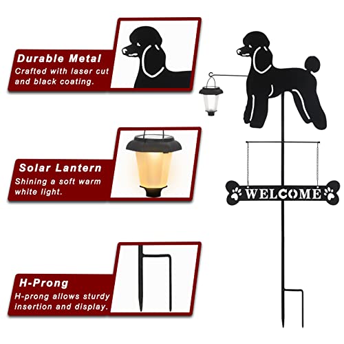 Solar Poodle Dog Breed Silhouette Welcome Sign with a Lantern
