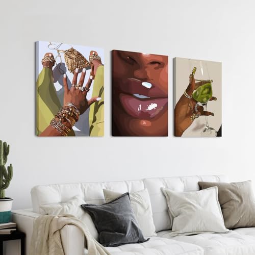Wrapped Canvas Fashion Black Woman Wall Art Set of 3 (3 Count)