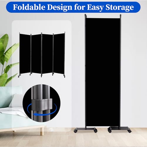 Room Divider 6FT 4 Panel Folding Privacy Screen with Lockable Wheels