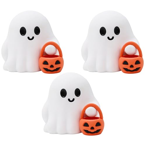 3 Pcs Halloween Ghost Figurine Ghost Resin Halloween Statue Cute Spooky Carrying Pumpkin Basket Designs Spooky Desk Display Ornament for Home and Office Tabletop Art Decoration (3 Count)