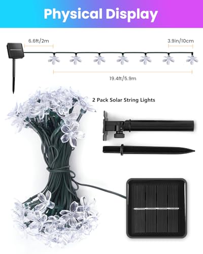 2 Pack Total 52FT 120 LED Flower Solar String Lights Outdoor Waterproof Fairy Lights for Garden Yard Fence Patio Christmas Tree Wedding Party Decor (120 Count)
