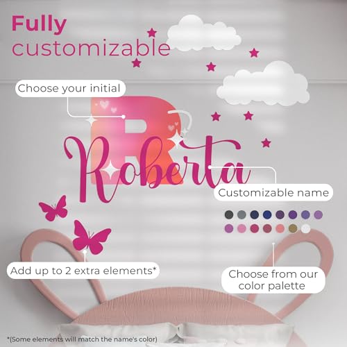 Custom Stickers Name & Initial for Pink Room Decor I Heart Wall Decal for Girl Bedroom Decor I Personalized Wall Decal for Little Girl Room Decor I Multiple Size Options