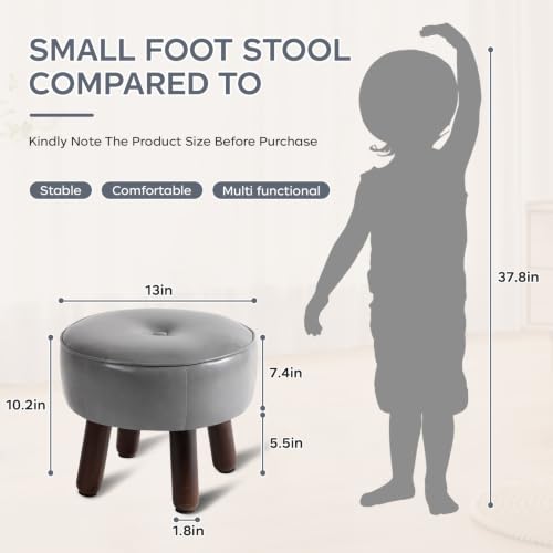 Round Leather Pouf Ottoman Footstool