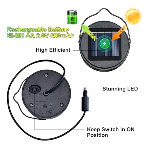 2Pack AA 600Mah Solar Lights Replacement Top for Outdoor Lantern Lights Waterproof for Garden (2 Count)