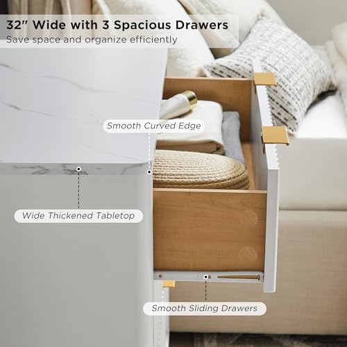 32" Large Fluted Nightstand with 3 Drawers