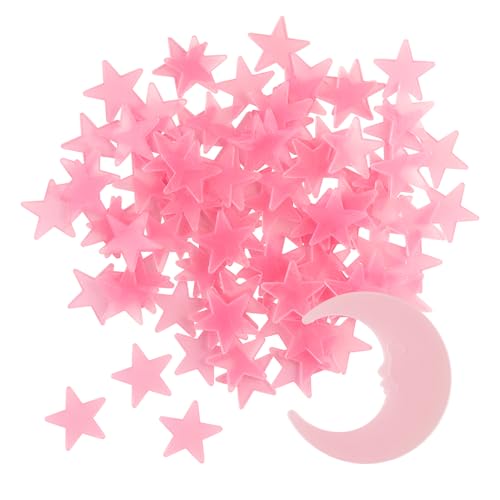 100 Stars and 1 Moon Glow in The Dark Luminous Fluorescent 3D Plastic Glow Stars Moon for Ceiling (101 Count)