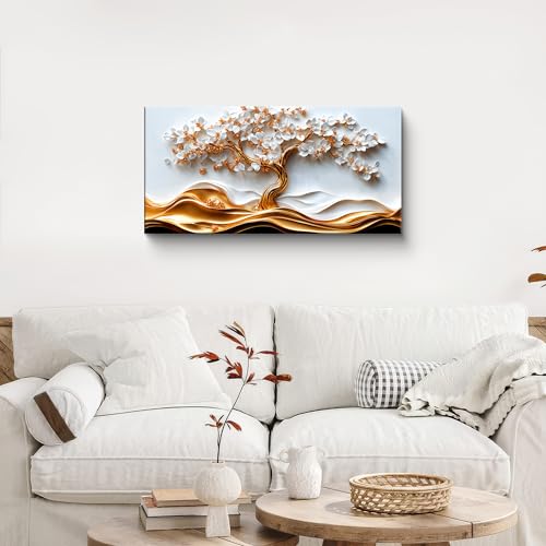 White Flower Wall Art Gold Tree Of Life Wall Art Prints 20 * 40 Inch