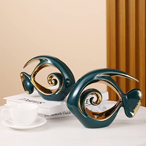 Green Gold Ceramic Fish Figurines