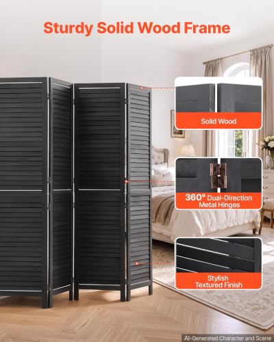Wood Room Divider 4 Panels 67 in Wood Folding Privacy Screen Black