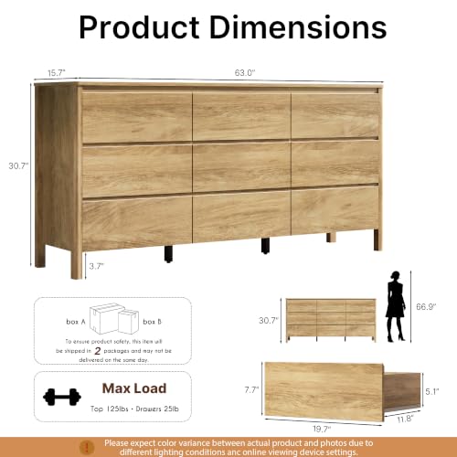 Oak 9 Drawer Dresser for Bedroom