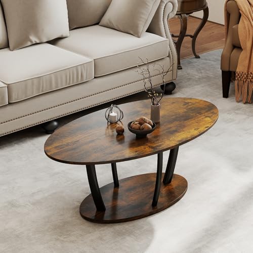 Rustic Small Oval Coffee Table for Living Room