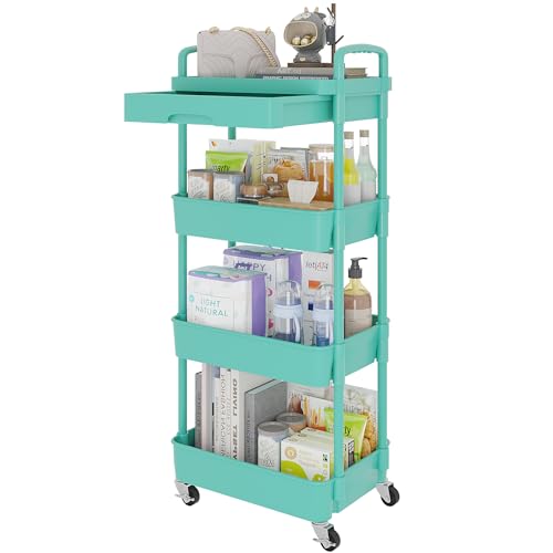 4 Tier Utility Cart with Drawer & Wheels (4 Shelves)
