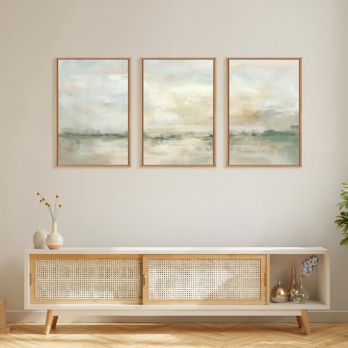 Large Abstract Green Gray Pastel Framed Canvas Wall Art