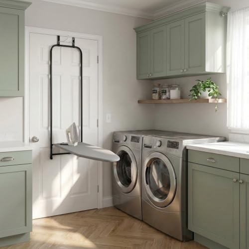 Over‑The‑Door Steel Top Ironing Board with Scorch‑Resistant Cotton Cover