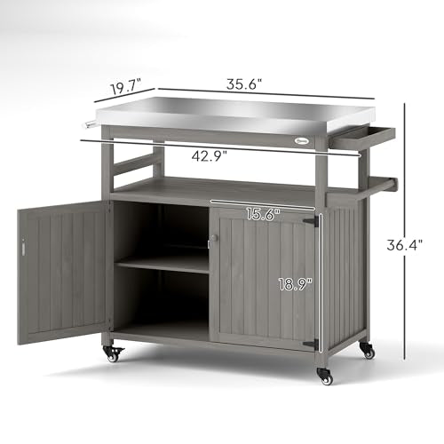 Outdoor Grill Cart with Wheels and Storage Gray