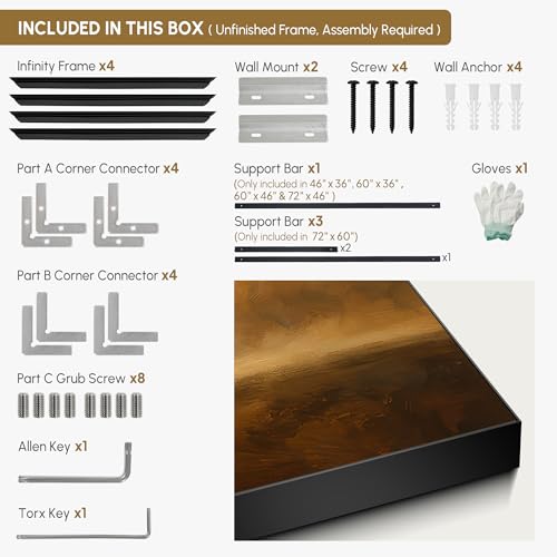 36"x60" Extra Large Framed Wall Art Golden Horizon Abstract Landscape Warm Brown and Amber Sky Illustration for Home Living Room Bedroom Decor