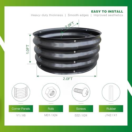 GARDMAX 2x2x1FT Galvanized Round Raised Garden Bed Kit