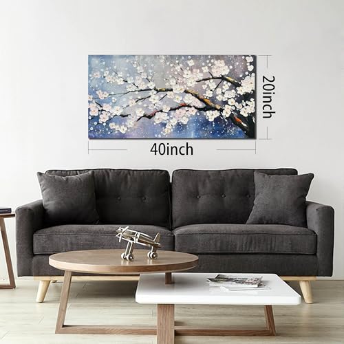 Plum Blossom Painting Wall Art For Living Room Blue And White Wall Art For Office Women Modern Art Wall Decor Bedroom Size 20 x 40 Inch