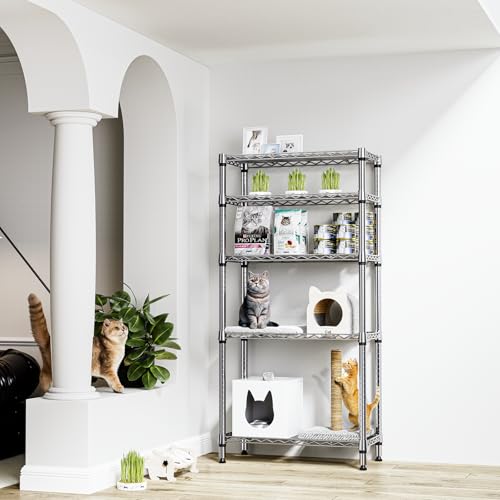 1250 lbs 5 Tier Shelf Metal Storage Shelves Shelving Wire Rack Heavy Duty Closet Organizers for Garage Kitchen Bathroom Laundry Chrome 13.8" D x 29.5" W x 59.5" H (5 Count)
