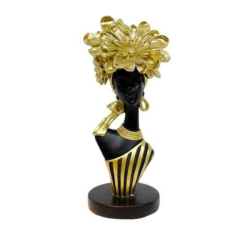 African Woman Art Sculpture with Gold Floral Crown