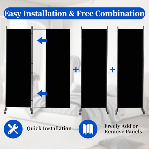 Room Divider 6FT 4 Panel Folding Privacy Screen with Lockable Wheels