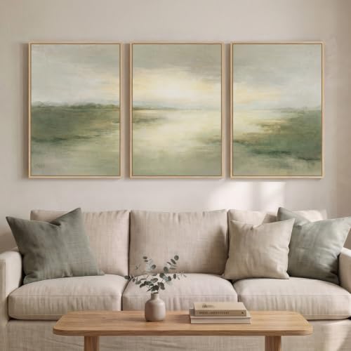 Large Framed Sage Green Abstract Landscape Wall Art
