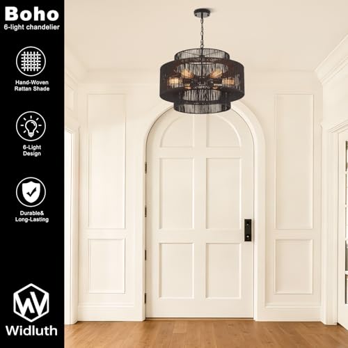 23.6" Black Rattan Chandelier