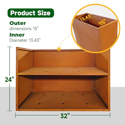 Corten Steel Planter Box 32" L x 15" W x 24" H Rusted Steel Outdoor Planter