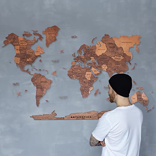 Handmade 3D Wood World Map Wall Art Large Wall Decor Track Your World Travels