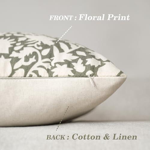 Set of 2 Decorative Neutral Floral Throw Pillow Covers Accent Farmhouse Cushion Covers Boho Vintage Pillowcase for Couch Sofa Bedroom Living Room Home Decor (2 Count)