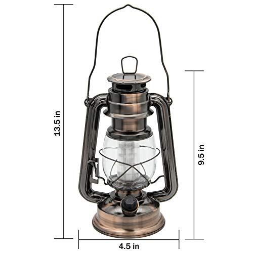 LED Vintage Lantern Metal Hanging Hurricane 12 LED Dimmer Switch Warm White Battery Operated Power Outage Indoor Camping Lighting Outdoor Brooklyn (2 Count)