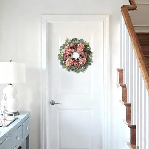 24 Inch Pink Hydrangea Spring Wreath for Front Door