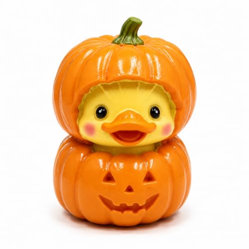 Halloween Duck Pumpkin Statue Cute Spooky Figurine Desk Ornament Decoration Cartoon Mini Pumpkin Duck Figurine for Festive Home Office Desktop Shelf Table Decor Display Ornament
