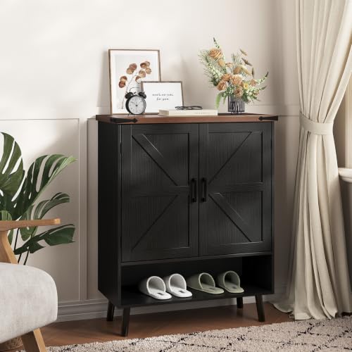 34" Tall Farmhouse Shoe Storage Cabinet with Barn Doors