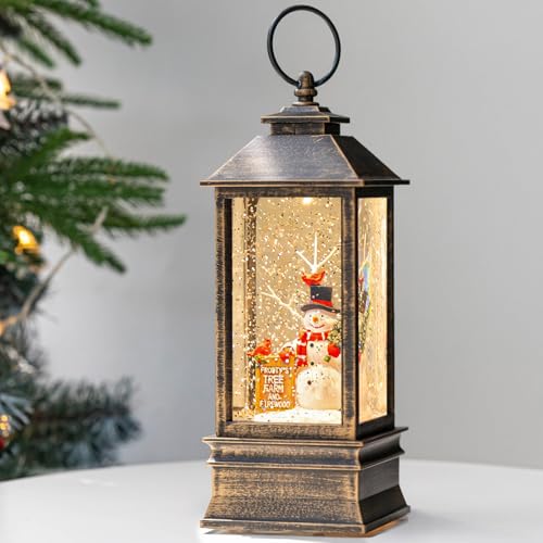 10'' Frosty's Tree Farm Snowman Musical Lighted Snow Globe Water Lantern with Swirling Glitter Decoration for Christmas Home