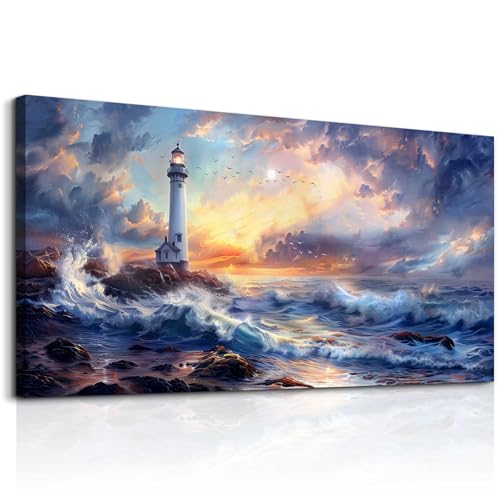 Canvas Wall Art For Bedroom Wall Decorations For Living Room Modern Office Wall Decor Seaside Scenery Lighthouse Mountain Pictures Printed Artwork Restaurant Home Decor Aesthetics 20"X40"