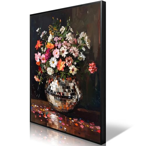 Colorful Moody Florals Disco Ball Wall Art