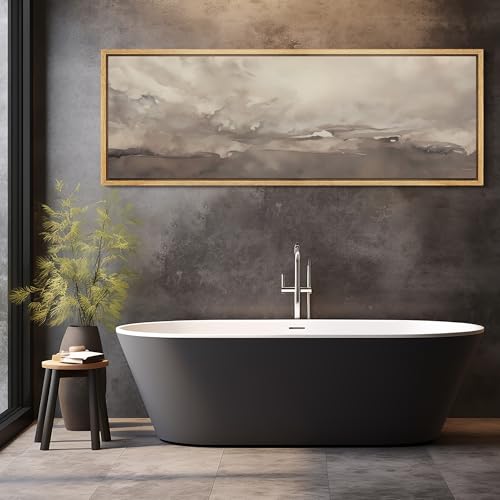 Large Framed Canvas Print Wall Art Misty Landscape Neutral Tranquil Abstract Nature Painting in Earth Tones Illustrations Decorative Colorful Multicolor for Bedroom