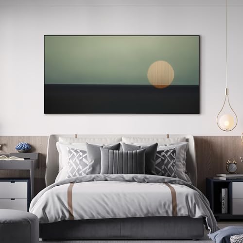 36"x72" Extra Large Framed Wall Art Minimalist Seascape Sunset with Golden Sun on Horizon for Home Living Room Bedroom Decor