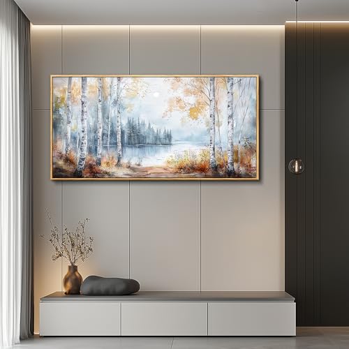 Canvas Wall Art For Living Room Wall Decoration For Bedroom Office Decoration Trees Forest Landscape Painting Lake view Mural Modern Aesthetic Room Home Decor Artwork Wood Framed 20x40 In