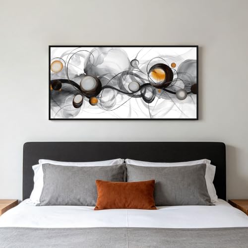 Abstract Wall Art Black White Orange 40x20 Inches