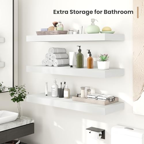 36 x 12 Deep Floating Shelves Wall Mounted Set of 2 White (2 Count)