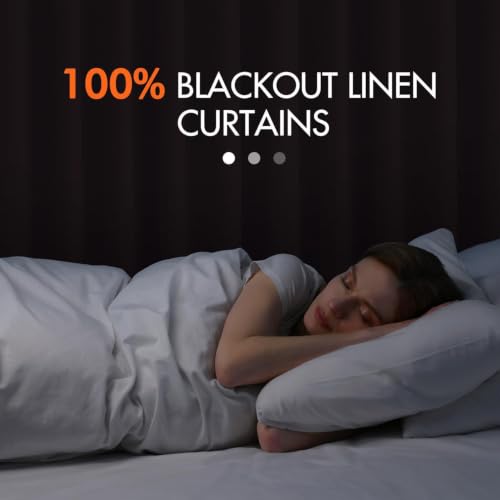 100% Blackout Back Tab Pleat Linen Curtains 50" Wx96 L (2 Count)
