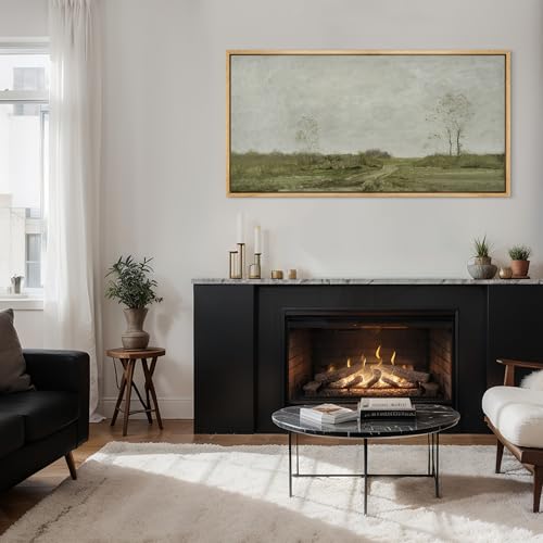 Extra Large Framed Canvas Print Wall Art Soft Pastoral Landscape Wall Art with Trees Antique Retro Fine Art Illustrations Decorative Colorful for Bedroom