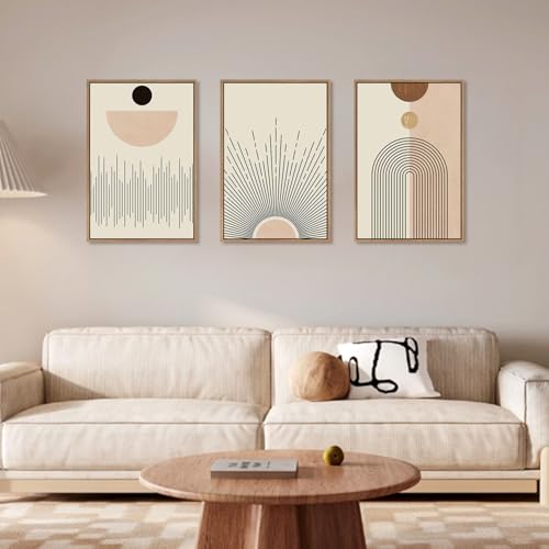 Large Abstract Boho Line Framed Canvas Wall Art Set (3 Count)