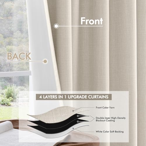 100% Blackout Back Tab Pleat Linen Curtains 50" Wx84 L (2 Count)