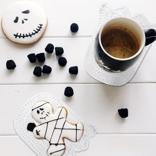 4Pcs Halloween Ghost Coasters Handmade Crochet Drink Coasters Woven Fabric Cup Mat for Home Kitchen Party Table Decor (4 Count)