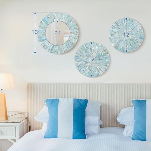 3PCS Natural Mother of Pearl Beach Mirror Wall Art Room Decor (3 Count)